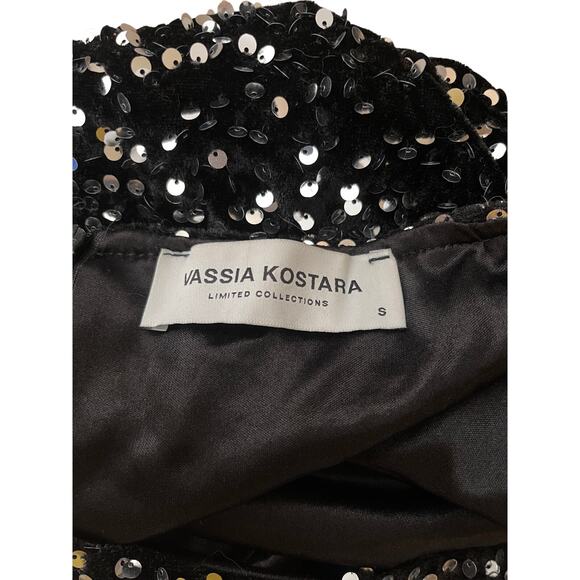 Vassia Kostara Sequin Mini Skirt Black Silver Sparkle Party Holiday Womans Small - Picture 3 of 13